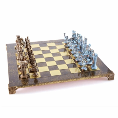 Alternative view of Set di Scacchi Greco-Romano in Metallo - Pezzi Bronzo e Blu con Scacchiera in Metallo 44 x 44 cm e Scatola Portapezzi