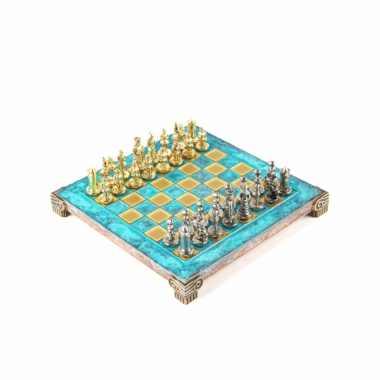 Alternative view of Piccolo Set di Scacchi Bizantino Pezzi in Metallo Oro e Argento con Scacchiera in Metallo e Scatola Portapezzi