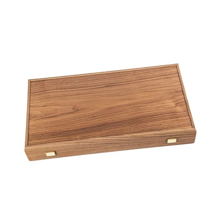 Backgammon en Bois d'Acajou et Chêne – Jeu avec Pions Marbrés et Gobelets en Plastique