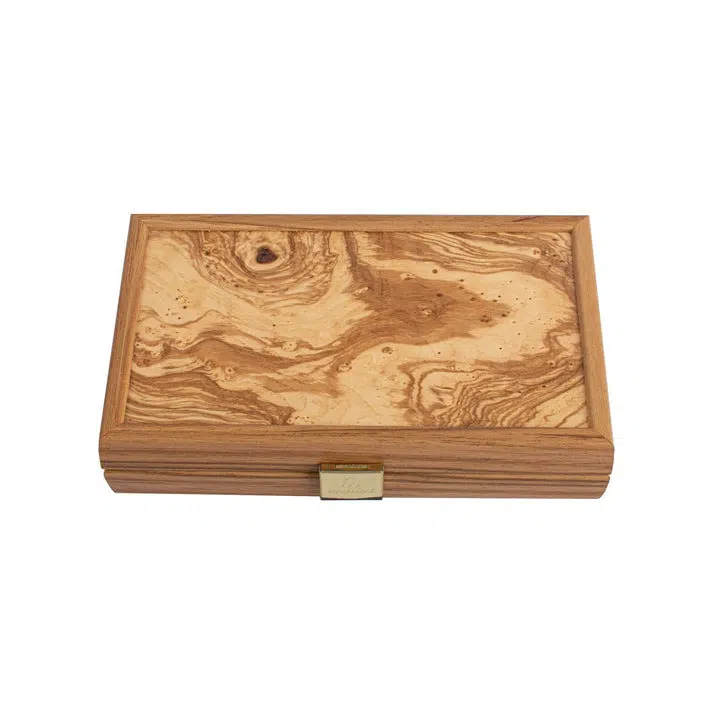 Petit Backgammon de Voyage en Loupe d'Olivier avec Jetons en Bois d'Olivier