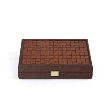 Jeu de Cartes en Plastique avec Écrin en Bois et Cuir Marron Tricoté
