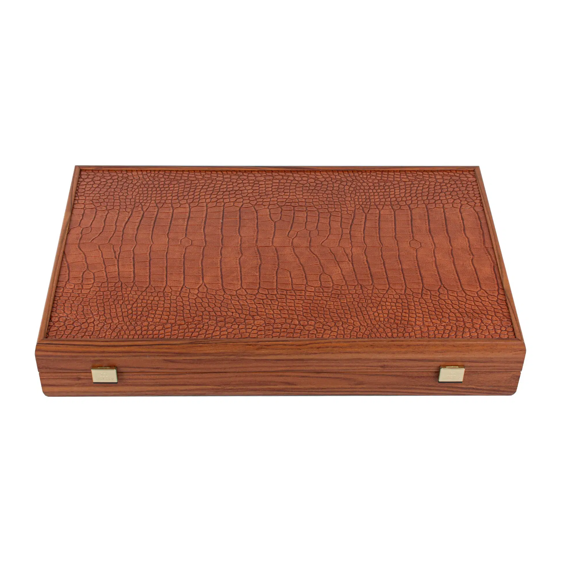 Ensemble de Backgammon en Similicuir Crocodile Caramel Rustique et Ivoire