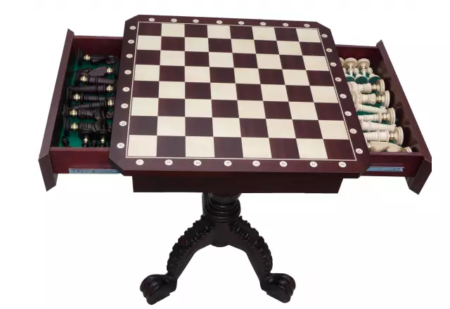 Table d’Echecs Elégante en Acajou et Erable – 75 cm de Hauteur avec Rangement Pratique