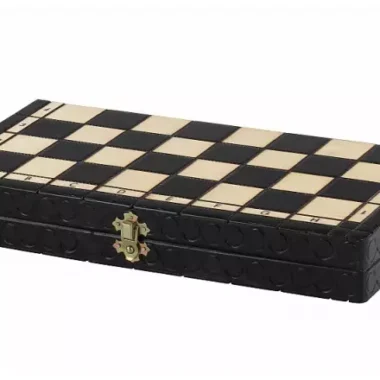 Jeu d’Echecs en Bois Pliable avec Rangement Noir et Ivoire - 35 x35 cm