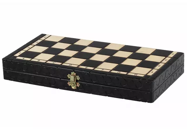 Jeu d’Echecs en Bois Pliable avec Rangement Noir et Ivoire - 35 x35 cm