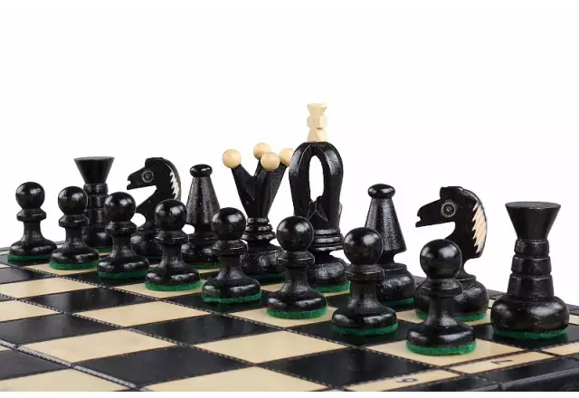 Jeu d’Echecs en Bois Pliable avec Rangement Noir et Ivoire - 35 x35 cm