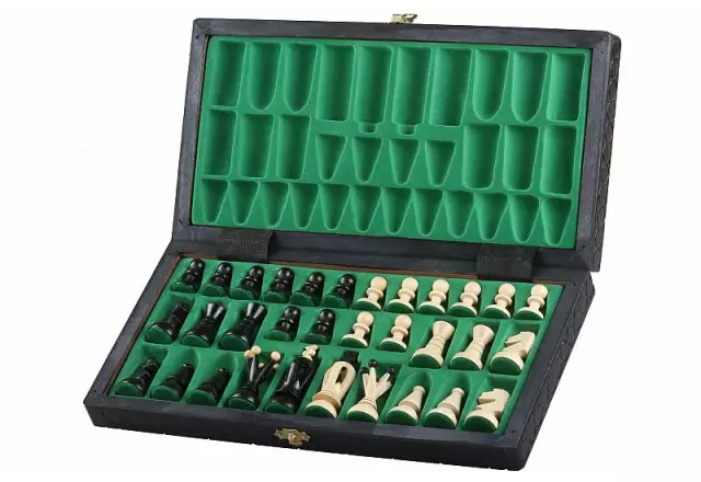 Jeu d’Echecs en Bois Pliable avec Rangement Noir et Ivoire - 35 x35 cm