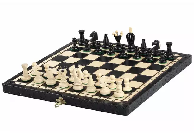 Jeu d’Echecs en Bois Pliable avec Rangement Noir et Ivoire - 35 x35 cm