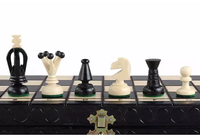 Jeu d’Echecs en Bois Pliable avec Rangement Noir et Ivoire - 35 x35 cm