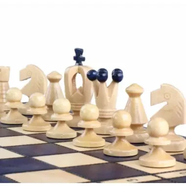 Jeu d'Echecs Pliable en Bois Bleu et Ivoire avec Rangement 34 x 34 cm