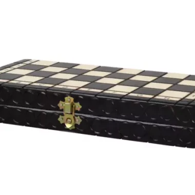Petit Ensemble de Jeu d’Echecs Pliable en Bois Noir et Ivoire 30 x 30 cm