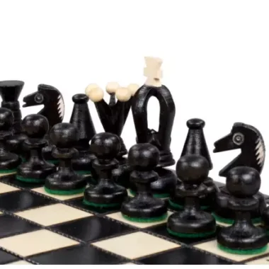 Petit Ensemble de Jeu d’Echecs Pliable en Bois Noir et Ivoire 30 x 30 cm
