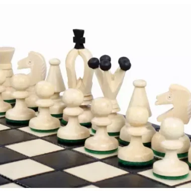 Petit Ensemble de Jeu d’Echecs Pliable en Bois Noir et Ivoire 30 x 30 cm