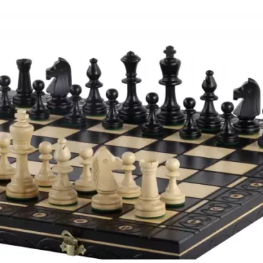 Jeu d’Echecs en Bois Noir – Échiquier Pliant avec Pièces Staunton