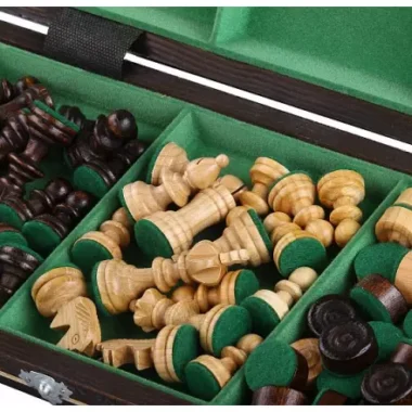 Coffret Jeu d'Echecs et de Dames en Bois de Cerisier – Jeu Traditionnel 2 en 1 avec Pièces Staunton