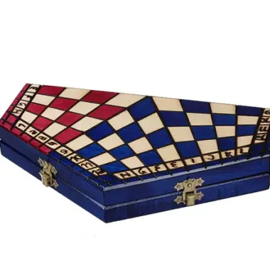 Jeu d'Échecs à 3 Joueurs en Bois – Coffret Tricolore Taille Moyenne avec Pièces Staunton