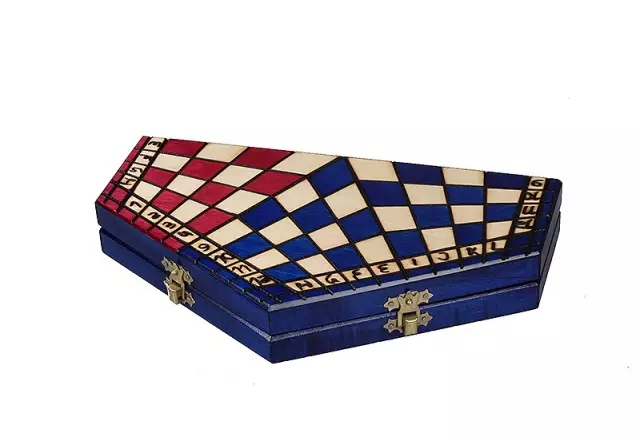 Jeu d'Échecs à 3 Joueurs en Bois – Coffret Tricolore Taille Moyenne avec Pièces Staunton