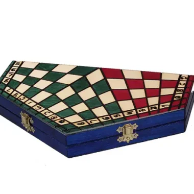 Jeu d'Échecs à 3 Joueurs en Bois – Coffret Tricolore Taille Moyenne avec Pièces Staunton