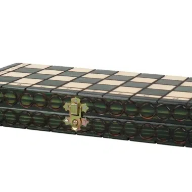 Ensemble d’Echecs en Bois Pliable – Petit Format 28,5 cm avec Pièces Vertes et Ivoire en Bois de Bouleau et de Hetre