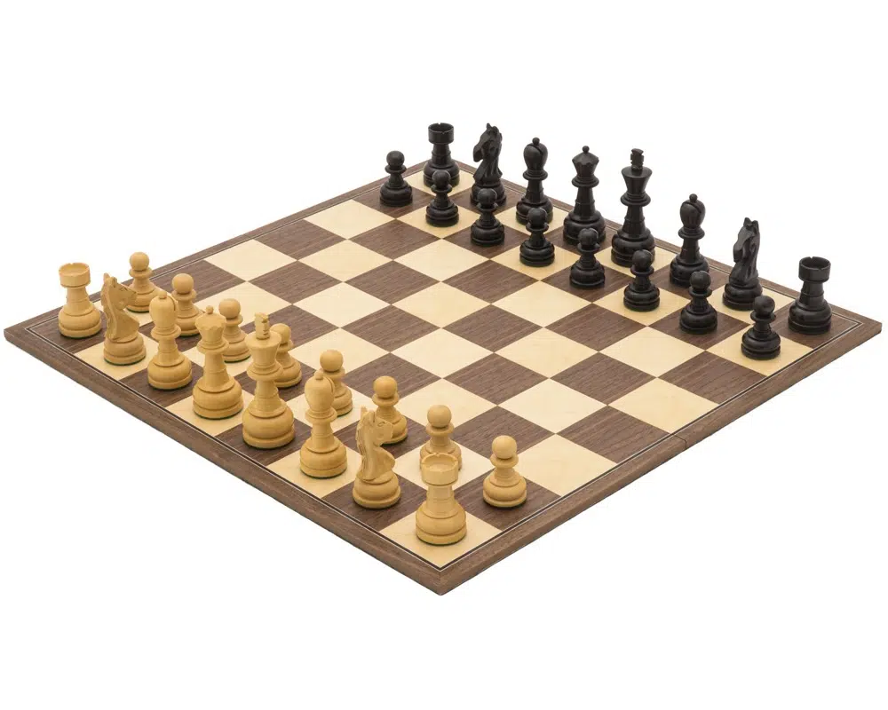Ensemble d’Echecs Emerald – Pièces Staunton en Bois de Buis et Echiquier Pliable en Bois de Noyer et Erable