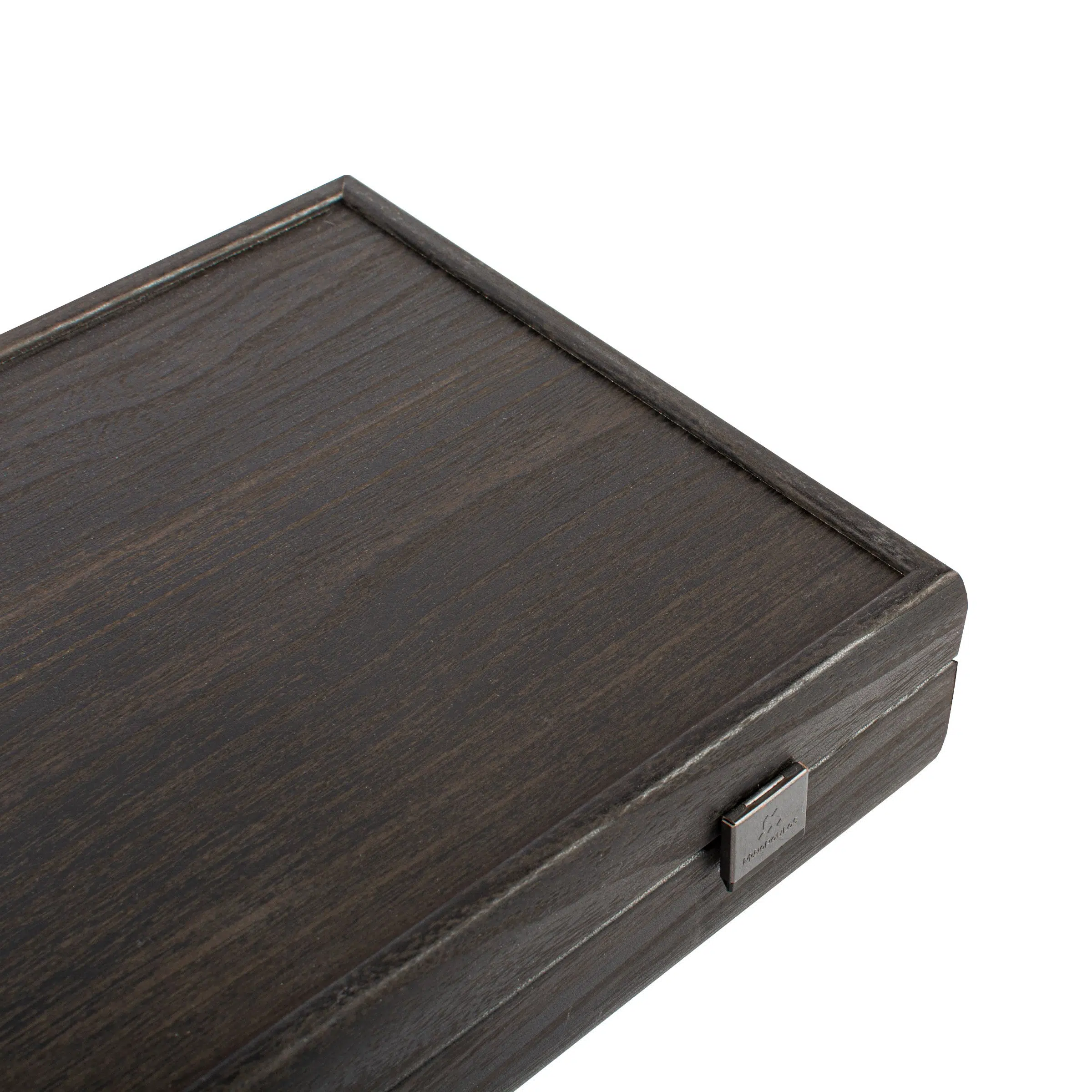 Angle supérieur du coffret de poker en bois noir - Le Palais Des Echecs