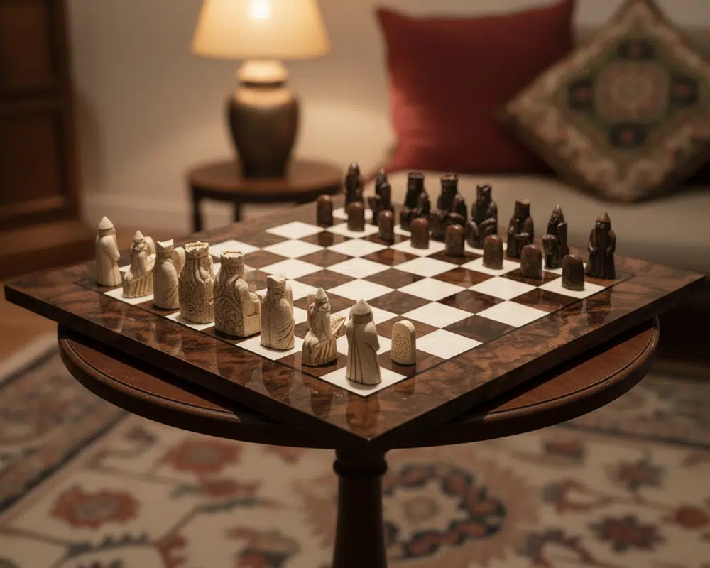 Boîte du jeu d'échecs Île de Lewis avec contenu et règles, expérience complète - Le Palais Des Echecs